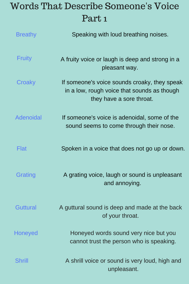 erreichen Stechen Glückwunsch adjectives to describe voice tone Sag